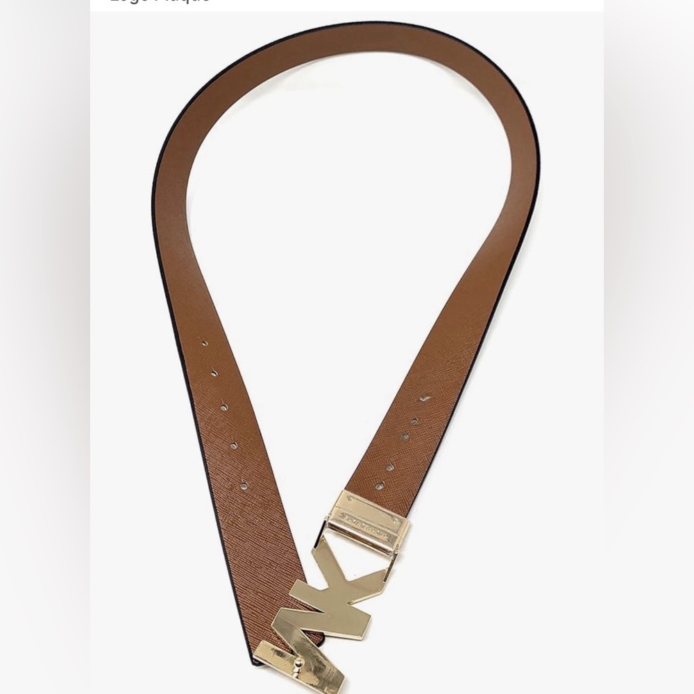 Michael Kors Signature Beige 1.25 Inch Logo Belt with Reversible MK Logo Plaque - Picture 6 of 6